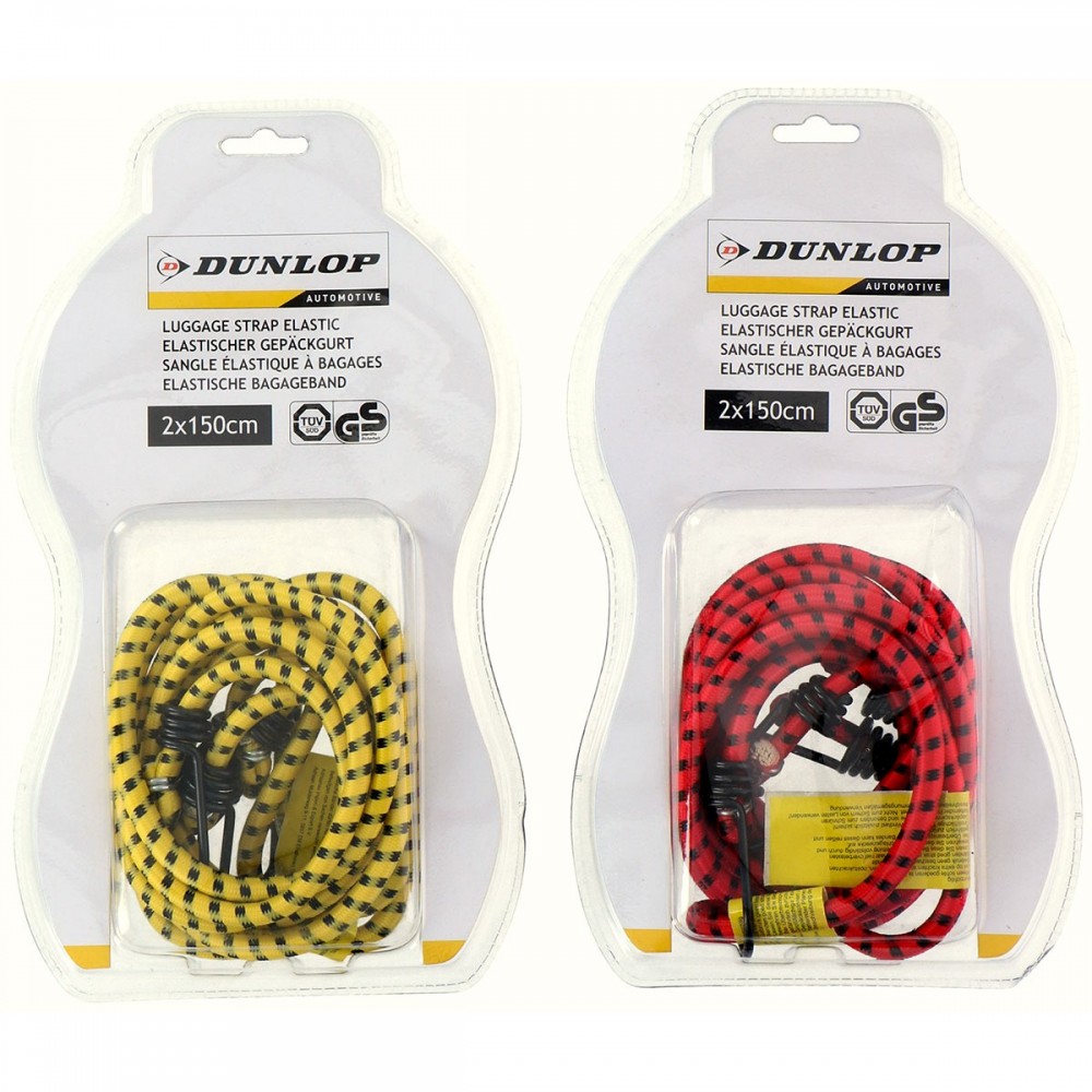 TAŚMY GUMY DO MOCOWANIA BAGAŻU HAKI DUNLOP DŁ 150CM 2szt - ŻÓŁTY
