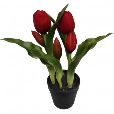 TULIPANY W DONICZCE 5 SZT CZERWONE 23 CM JAK ŻYWE GUMOWANE