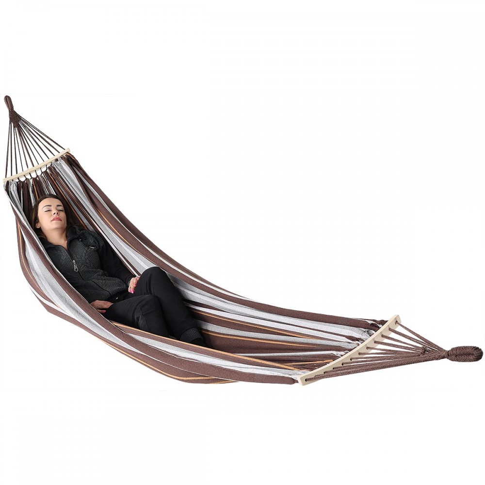 HAMAK OGRODOWY 2 OSOBOWY LUXE XXL 250x150CM Z DRĄŻKIEM BRĄZOWY