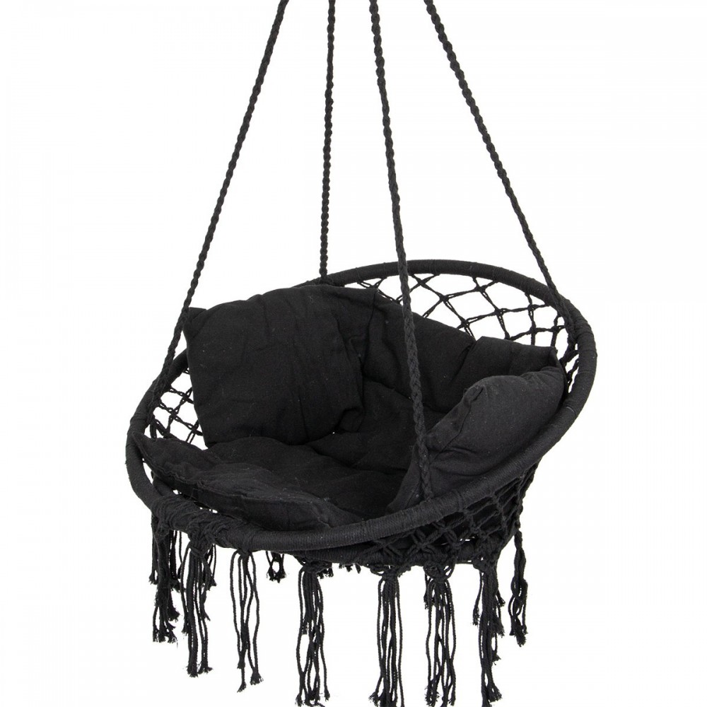 HAMAK AŻUROWY FOTEL WISZĄCY 80x60CM LUXE CZARNY