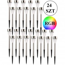 ZESTAW LAMP SOLARNYCH 1 LED RGB 36,5CM INOX - 24SZT