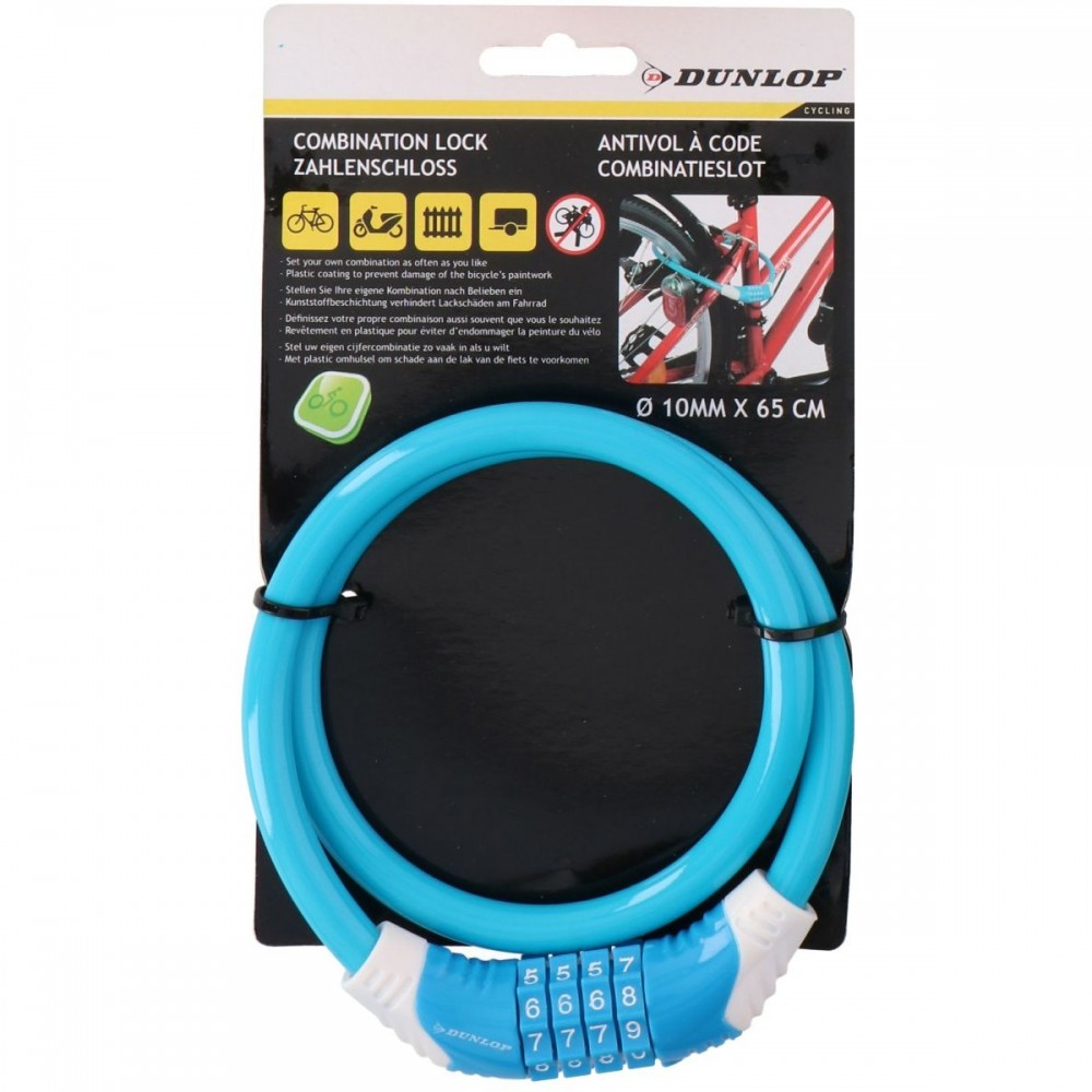 ZAPIĘCIE ROWEROWE SPIRALNENA SZYFR 10MMx65CM DUNLOP NIEBIESKI