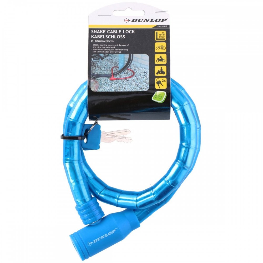 ZAPIĘCIE ROWEROWE SPIRALNE NA KLUCZ 18MMx80CM DUNLOP - NIEBIESKI