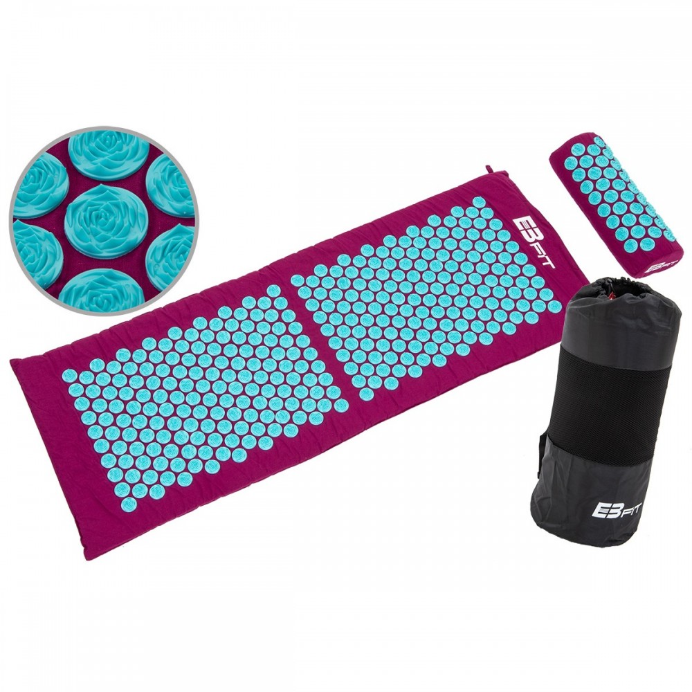 MATA Z PODUSZKĄ DO AKUPRESURY JOGI MASAŻU FIOLETOWO-NIEBIESKA 128x48x2CM EB FIT