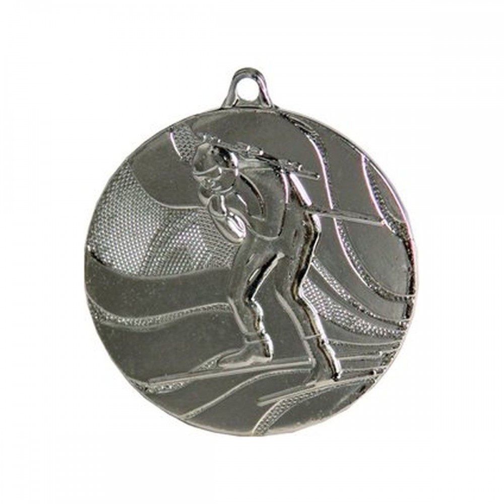 Medal srebrny biathlon z miejscem na emblemat 25 mm - medal stalowy
